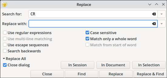 Grisbi Search and Replace Dialog