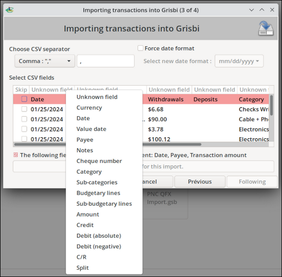 Grisbi Transaction Import