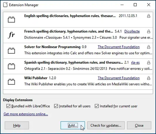 Externsion Mgr. Window