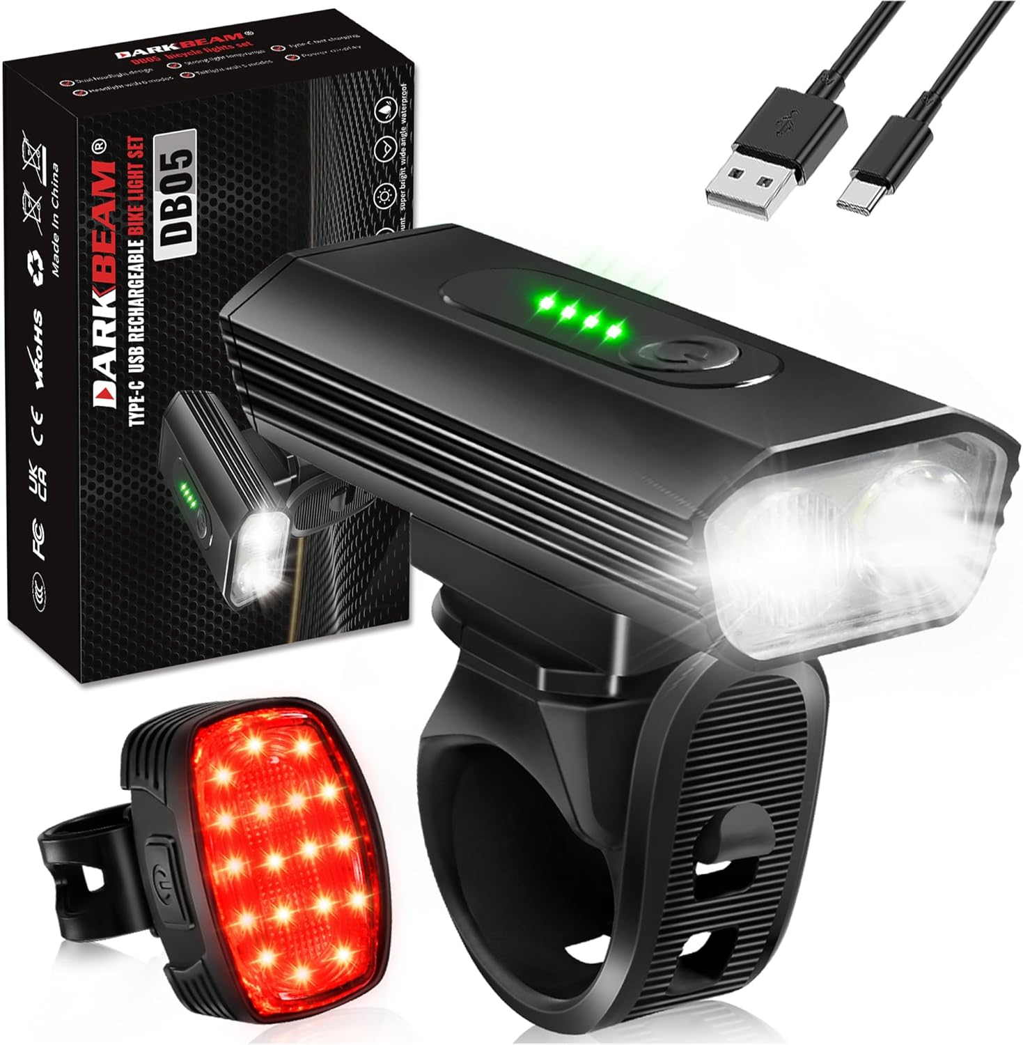 Rechargeable USB-C, Bicycle Lights 4000LM Ultra Bright, Mountain Bike Light Set for Night Riding